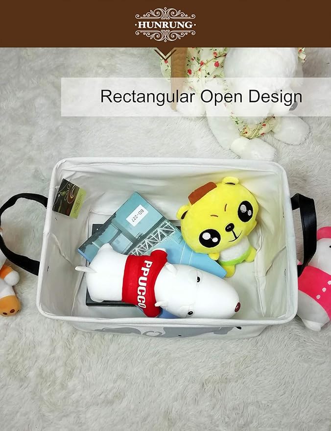 HUNRUNG Rectangle Storage Basket Cute Canvas Organizer Bin for Pet/Children Toys, Books, Clothes Perfect for Rooms/Playroom(Elephant)