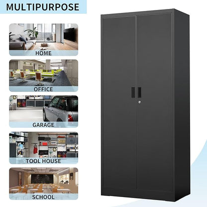 Metal Storage Cabinet, 71”H Metal Garage Cabinet with 5 Adjustable Shelves, Locking Storage Cabinets for Garage, Home, Office, Pantry(Black)