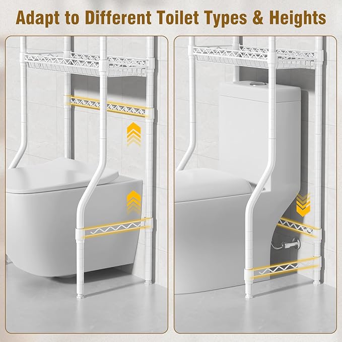EAGMAK 4 Tier Over The Toilet Storage Rack, Bathroom Organizers and Storage Over Toilet with Adjustable Shelf and Basket, Above Toilet Storage Bathroom Cabinet for Small Space (White)