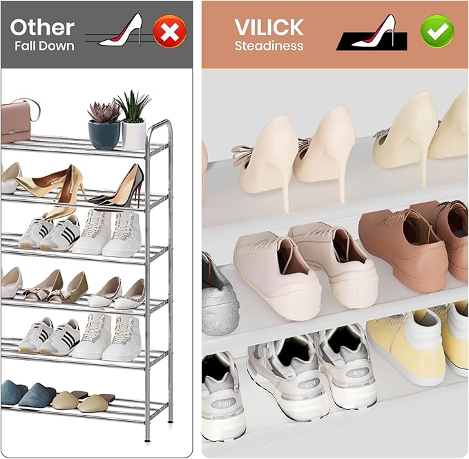 Shoe Rack for Closet Shoe Organizer Space Saver Storage for 12-15 Pair Shoe Shelf with Hook Free Standing 3 Tier Shoe Rack Organizer for Entryway, Small Spaces, White