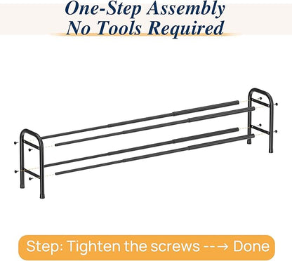 ENJOYBASICS Expandable Shoe Rack, 46.5'' Wide - 12 Pairs Adjustable Shoe Organizer Shelf for Closet, 2-Tier Black Metal Free Standing Shoe Rack Storage for Small Space, Entryway