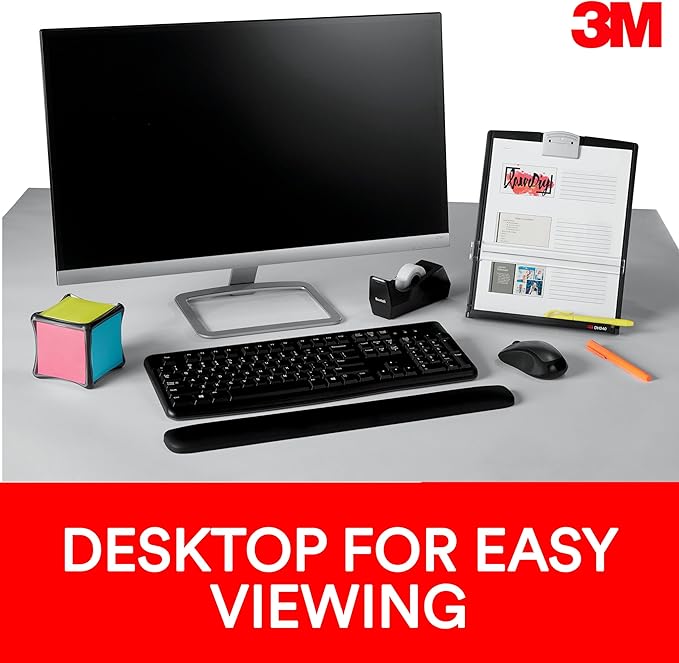 3M Desktop Document Holder Copy Holder, Adjustable Clip Holds Portrait and Landscape Documents for Easy Viewing, Bottom Ledge Has Lip to Keep up to 150 Sheets Securely in Place, Black (DH340MB)