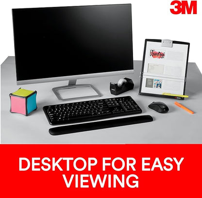 3M Desktop Document Holder Copy Holder, Adjustable Clip Holds Portrait and Landscape Documents for Easy Viewing, Bottom Ledge Has Lip to Keep up to 150 Sheets Securely in Place, Black (DH340MB)