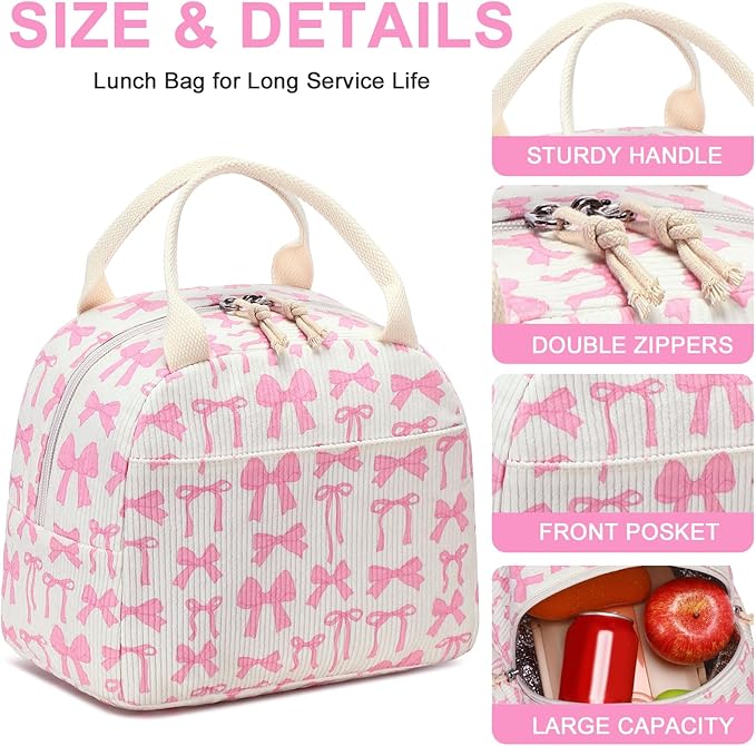 Bluboon Lunch Bag for Women Men Cute Corduroy Lunch Tote Bags Reusable Insulated Lunch Box Large Capacity Reusable Insulated Cooler for Work Picnic or Travel