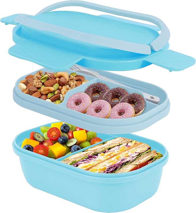 Leakproof Lunch Box, Drop-Proof Bento Box for Kids & Adults, BPA-Free Lunch Containers with Sleek Handles & Utensils, Microwave & Dishwasher Safe (Blue)