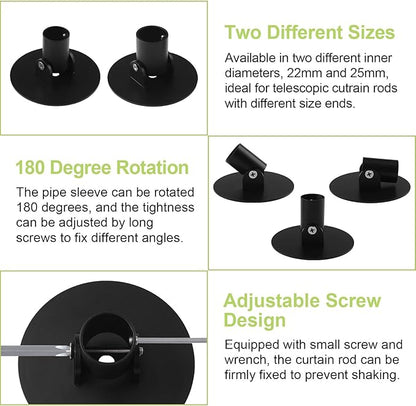 Adjustable Shower Curtain Rod Bracket, 2Pcs Different Sizes Titanium Steel Single Swivel Flange Heavy Duty Closet Rod Holder with Screws (Black, Inner Dia. 22mm & 26mm)
