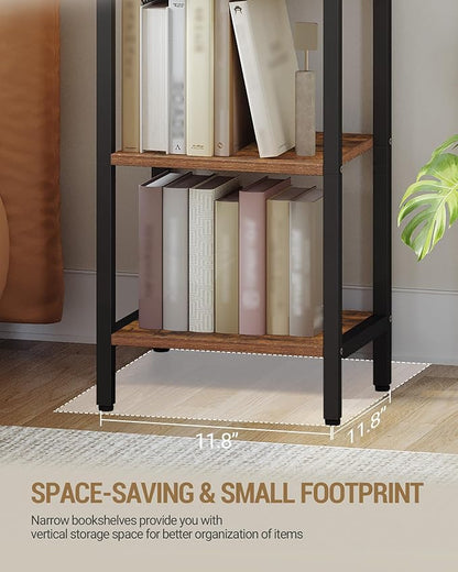 Bookshelf Narrow Bookcase, Tall Storage Rack with Steel Frame, Display Standing Shelf Unit, Skinny Book Shelf for Study Living Room, Home Office, Industrial, 7-Tier Rustic Brown BC57701B