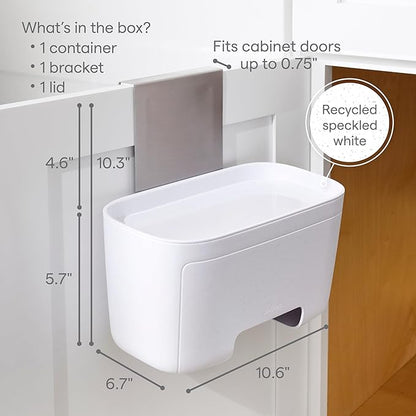 YouCopia DoorStash Garbage Bag Dispenser, Hanging Kitchen Cabinet Door Trash Bag Organizer with Removable Lid for Storage, Speckled White