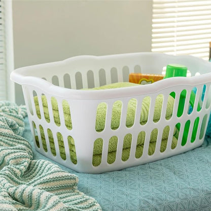 Sterilite 12-Pack Rectangular Laundry Basket, Plastic Clothes Hamper, 1.5 Bushel, White - Dirty Clothing Storage Organizer with Handles for Bedroom, Bathroom, and Closet