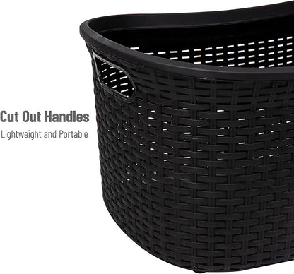 Mind Reader 40L Laundry Basket, Clothes Hamper, Premium Wicker Design, Plastic, Black