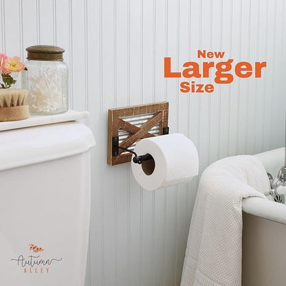 Autumn Alley Rustic Farmhouse Toilet Paper Holder Wall - Farmhouse Bathroom Country Decor Accessories with Warm Brown Wood, Galvanized Metal & Black Adds Western Decor Charm