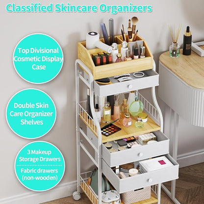 HapiRm Floor Makeup Organizer Storage - Vanity Skincare Make Up Organizers and Storage with Drawers, Cosmetics Display Cases Holder for Skin Care Nail Polish Perfume Makeup Brush