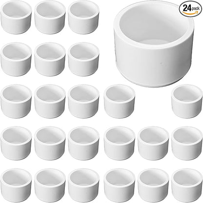 24PCS 1 Inch PVC End Caps(Not SCH40), White Furniture Grade Socket Plugs Adapter, PVC Pipe Fitting Covers for Greenhouse Frames & Shelving Systems(32mm Inner Diameter)