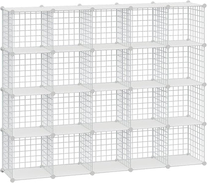 HUBSON Wire Cube Storage Organizer, Book/Toy/Craft/Potted Plants and petCloset Organizers and Storage Shelves, 20-Cube Freely Combinable Metal Grids Storage Shelf,White Plus Iron