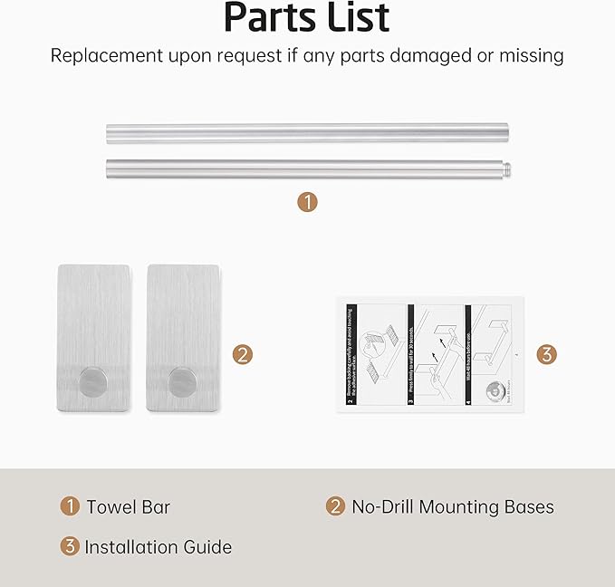 KES Adhesive Towel Bar 20-Inch Bathroom Towel Holder No Drill Stick on Towel Hanger Contemporary Style Wall Mount SUS 304 Stainless Steel Brushed Finish, A7000S50B-2