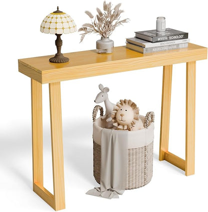 VINGLI 42.9" Entryway Table, Solid Wood Console Table, Narrow Sofa Table Behind Couch, Thin, for Living Room, Entrance, Hallway, Foyer, Bedroom, Office, Natural Wood