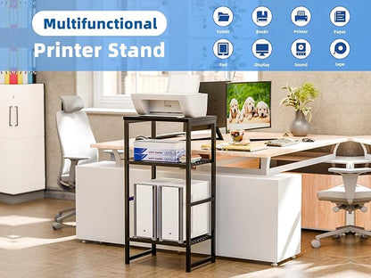 3 Tier Metal Printer Stand Shelf, Black Side Table for Printer, Fax Marchine