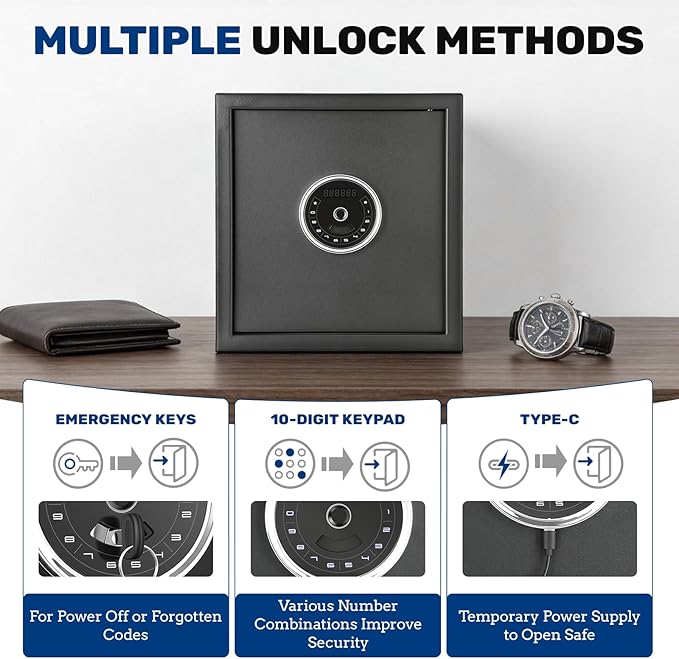 BlackSmith Biometric Safe Box 1.5 Cubic Feet Auto-Open Home Fingerprint Safe with Touchscreen Keypad Triple Alarm Security Safe with Fireproof Bag for Home, Office, Hotel
