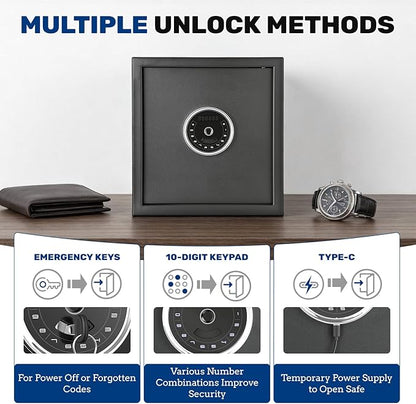 BlackSmith Biometric Safe Box 1.5 Cubic Feet Auto-Open Home Fingerprint Safe with Touchscreen Keypad Triple Alarm Security Safe with Fireproof Bag for Home, Office, Hotel