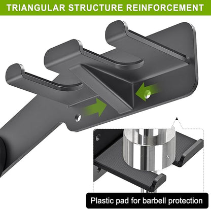 Wall Mounted Weight Plate Rack, Heavy Duty Olympic Barbell Holder & T Bar Row Landmine Attachment, 5 Pegs & 4 Barbell Storage, Space-Saving Home Gym Organizer