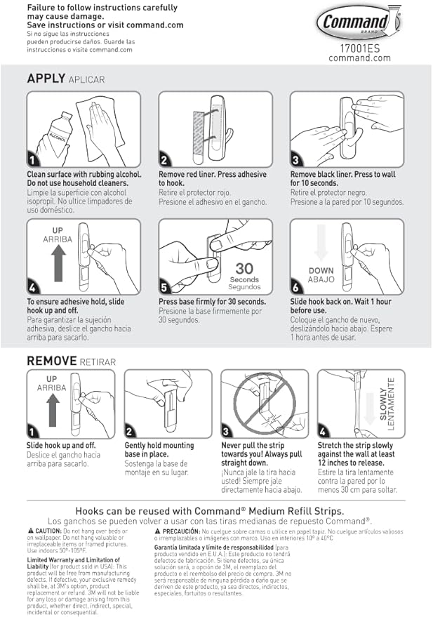 Command Medium Utility Hooks, 20 Hooks and 24 Strips, Damage-Free Hanging Wall Hook with Adhesive Strips, No Tools Great for Hanging, Organization and Storage, Holds up to 3 lb