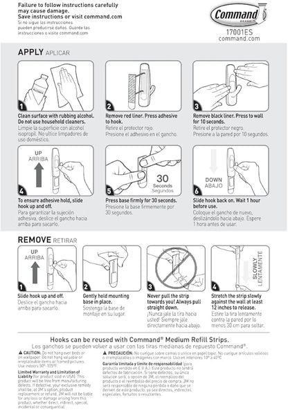 Command Medium Utility Hooks, 20 Hooks and 24 Strips, Damage-Free Hanging Wall Hook with Adhesive Strips, No Tools Great for Hanging, Organization and Storage, Holds up to 3 lb