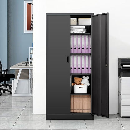 Metal Storage Cabinet, 71”H Metal Garage Cabinet with 5 Adjustable Shelves, Locking Storage Cabinets for Garage, Home, Office, Pantry(Black)