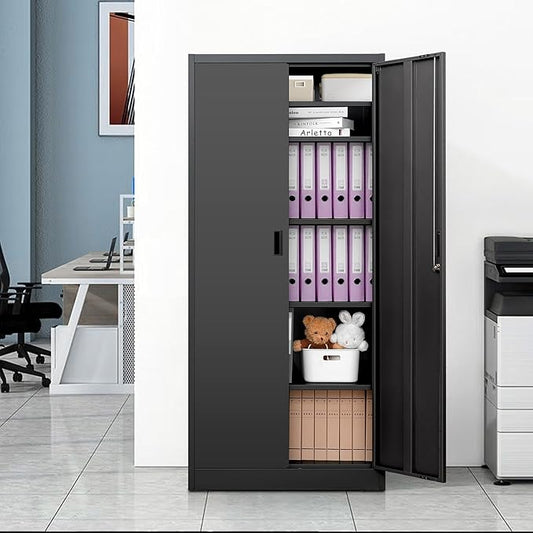 Metal Storage Cabinet, 71”H Metal Garage Cabinet with 5 Adjustable Shelves, Locking Storage Cabinets for Garage, Home, Office, Pantry(Black)