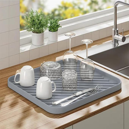 Silicone Organizer Tray for Kitchen Sink and Bathroom, Dishwasher Tray, Versatile Bathroom and Drawer Organizer Trays, Non-Slip Countertop （Gray）