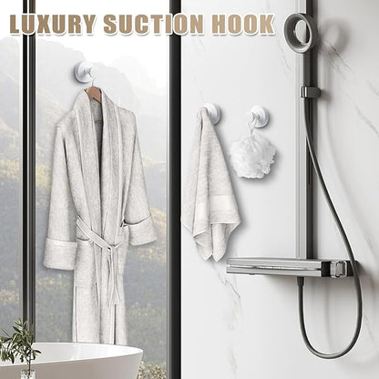 Suction Cup Hooks for Shower No-Drill Bathroom Hooks for Towels, Robes, Loofah Mountable on Bathroom Walls, Kitchen, Glass, Mirrors, Tile and Smooth,Non-Porous Surfaces (2, White)