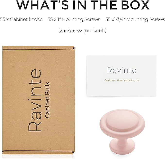 Ravinte 55 Pack 1-1/4 Inch Kitchen Cabinet Knobs Pink Frosted Zinc Pulls Door Handles for Dresser Drawers