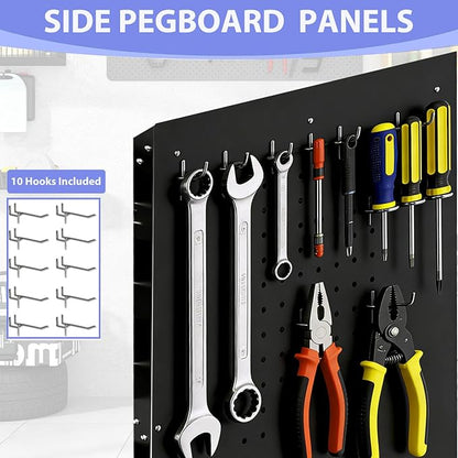 Metal Garage Storage Cabinet on Wheels, Lockable Rolling Tool Cabinet with Doors and 2 Drawers, Heavy Duty Mobile Steel Cabinet for Garage Warehouse Workshop