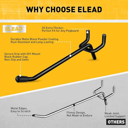 ELEAD 60-Piece 4 Inch Extra Thick Pegboard Hooks, Heavy Duty Peg Board Organizer Accessories, Peg Board Tool Hangers Fit for 1/4" Pegboard Hanging Tools Garage, Workshop, and Craft Storage