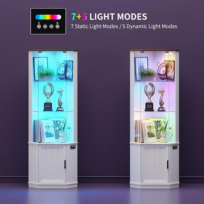 HNEBC 69" Tall Curio Display Cabinet with Glass Door and Movable Shelves,Corner Bookcase with LED Human Sensor Lights,5-Tier RGB Display Case for Collectibles,Bedroom Living Room