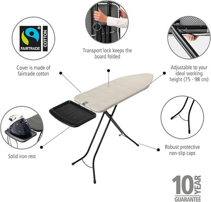Brabantia - Ironing Board C - Extra Large Steam Unit Holder - Adjustable in Height - Non-Slip Rubber Feet - Cotton Cover with Foam Layer - Foldable XL Unit - Denim Gray - 49 x 18 inches