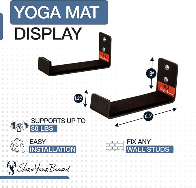 StoreYourBoard Yoga Mat Storage Rack, X-Large, Foam Roller Wall Hooks, 3 Exercise Mats, Fitness Gear Organizer (Large)