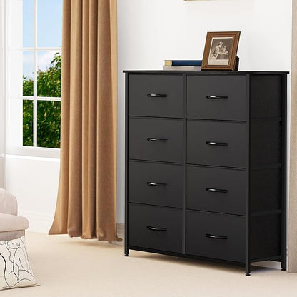 YITAHOME Fabric Dresser with 8 Drawers, Tall Dresser with Fabric Bins, Storage Tower Unit, Chest of Drawers for Living Room, Hallway, Black
