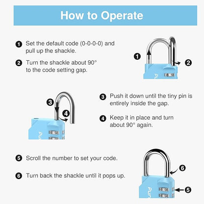 Puroma 1 Pack Combination Lock for Locker 4 Digit Outdoor Waterproof Padlock for School, Gym, Sports, Fence, Toolbox, Gate, Case, Outdoor, Hasp Storage, Cabinets (Sky Blue)