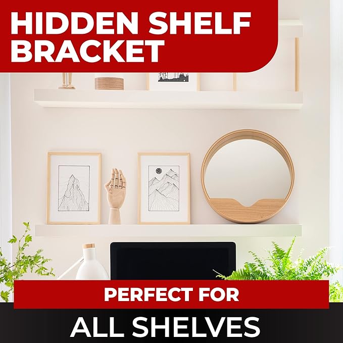 Set of 4 Floating Shelf Brackets Heavy Duty (1/4 inch Thick Baseplate) Painted Black Mild Steel/Bracket for Hidden Wall Shelves Support Hardware Mount Kitchen/Nursery Decor (10 inch Rods)