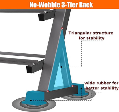 Heavy Duty 3 Tier Dumbbell Rack Stand, 1200LBS Weight Rack for Home Gym, Dumbbell and Kettlebell Storage with Adjustable Width, Stand Only