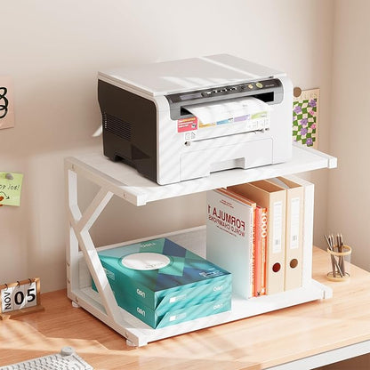 aboxoo Desktop Printer Stand with 2 Tier Wood Storage Shelves,Under Desk Printer Table,Multi-Purpose Home Office Desk Organizer for Fax Machine, Scanner (White)