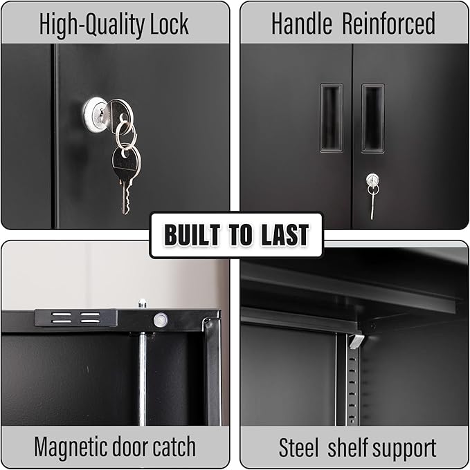 CJF Metal Storage Cabinet, Locking Storage Cabinet with 1 Drawer and Adjustable Shelf, 36" H x 28" W x 16" D Metal Cabinets for Office, Home, Garage -Black