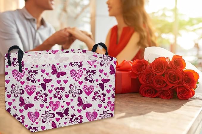 Rectangular Valentine's Day Baskets,Heart Basket,Butterfly Girls Basket Kids Storage Bin Love Room Decor for Home.(Butterfly Love)