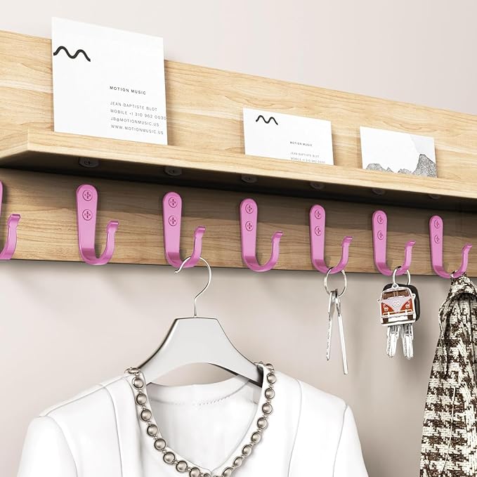20PCS Pink Heavy Duty Single Prong Metal Wall Hooks for Coats, Towels, Backpacks, Hats, Dog Leashes (20 Hooks + 40 Screws)