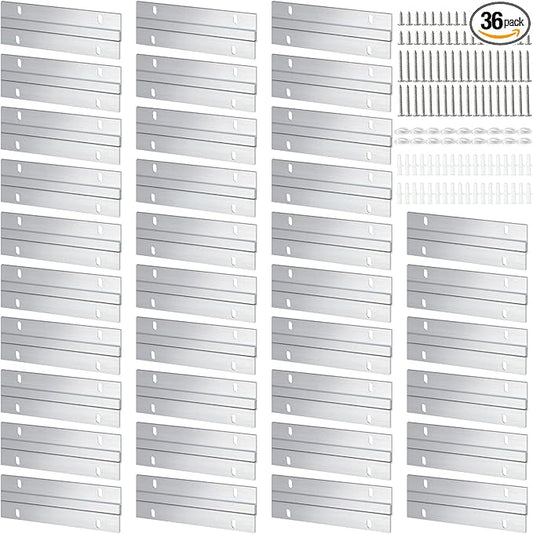 36 Pack French Cleat Hanger Headboard Wall Mounting Brackets Cleat Picture Hanger Kit Z Bar Supports with Plastic Expansion Tube Screws Silicone Dots for Picture Mirror Whiteboard (6 Inch)