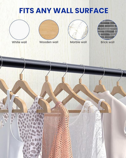 Closet Rods for Hanging Clothes, 17 to 159 Inches Stepless Adjustable Metal Closet Rod, 1.3 Inches Heavy Duty Clothes Hanging Rod for Closet Wardrobes Laundry RV, Black