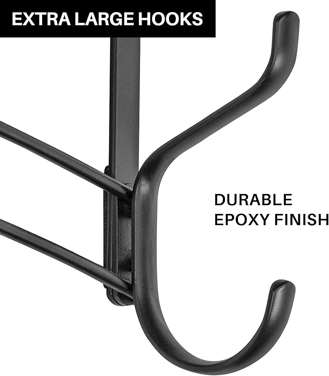 LYNK Professional® Home™ Over The Door Hooks - 28 Hook Over The Door Hanger - Over Door Coat Rack - Hanging Towels or Clothes - Bathroom, Bedroom or Laundry Room - Lifetime Ltd. Warranty – Black