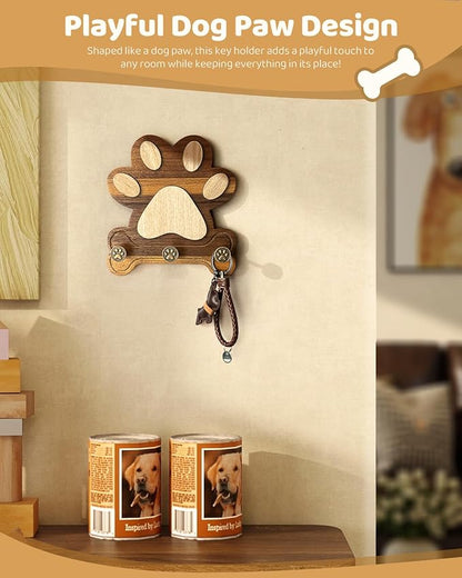 MTERSE Wooden Dog Leash Holder for Wall – Dog Leash Holder, Key Rack, and Coat Hanger – Rustic Farmhouse Wall Decor for Entryway Storage, Room Decor & Home Necessities(Acacia)