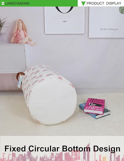LANGYASHAN Laundry Basket Canvas Fabric Collapsible Organizer Basket for Storage Bin Toy Bins Gift Baskets Bedroom Clothes Children Nursery Hamper (Round Cloud Rainbow)