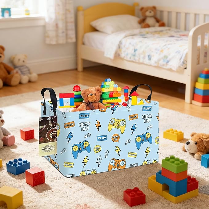 HUNRUNG Rectangle Storage Basket Cute Canvas Organizer Bin for Pet/Children Toys, Books, Clothes Perfect for Rooms/Playroom(REC-Color Game)